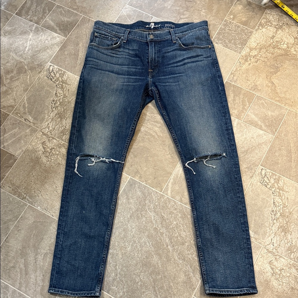 Seven 7 for All Mankind Paxtyn Denim Blue Jeans Sz 36 Men's Blue Distressed